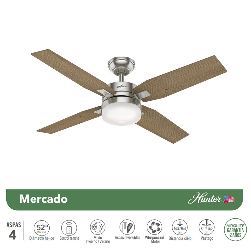 Ventilador de Techo Mercado 50" Con Luz