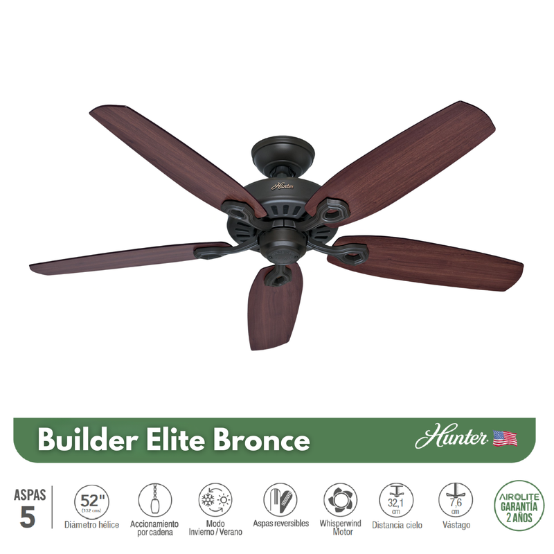 VENTILADOR DE TECHO HUNTER BUILDER ELITE BRONCE 52