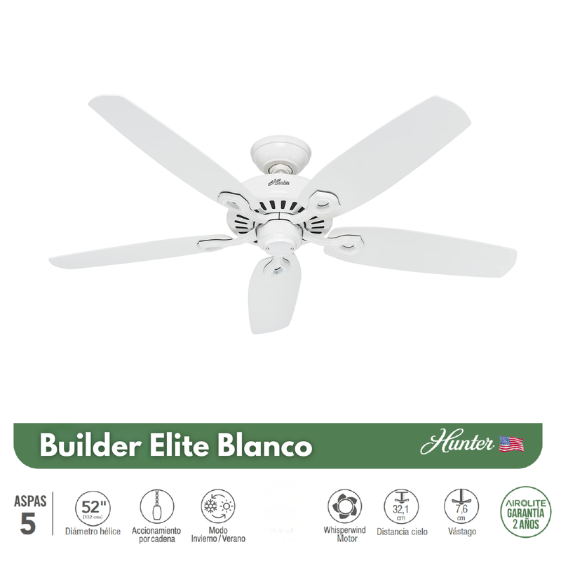 VENTILADOR DE TECHO HUNTER BUILDER ELITE BLANCO 52
