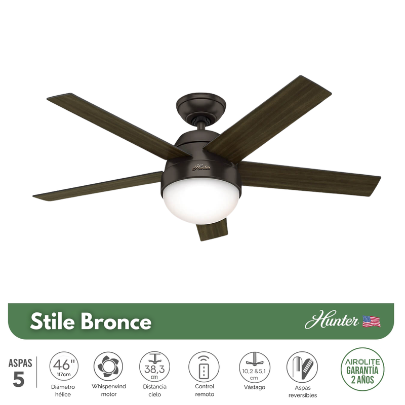 VENTILADOR DE TECHO HUNTER STILE BRONCE 46