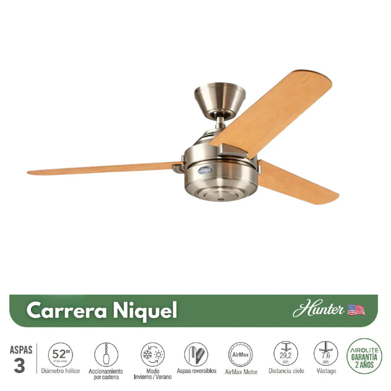 PACK X2 VENTILADOR DE TECHO HUNTER CARRERA NIQUEL 52