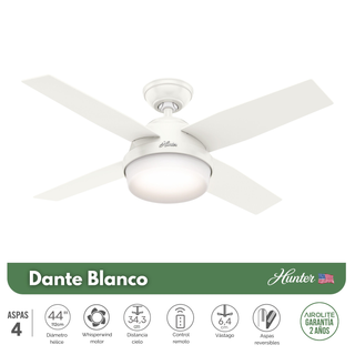 VENTILADOR DE TECHO HUNTER DANTE BLANCO 44