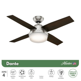 PACK X2 VENTILADOR DE TECHO HUNTER DANTE NIQUEL 44