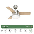 Pack 2 Ventilador Techo Hunter Finley 36 Silencioso Niquel