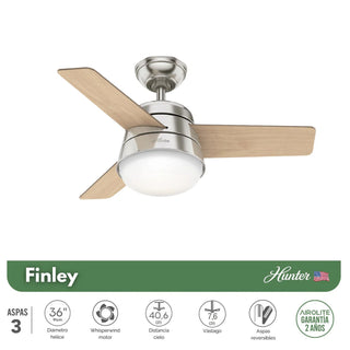 Pack 2 Ventilador Techo Hunter Finley 36 Silencioso Niquel