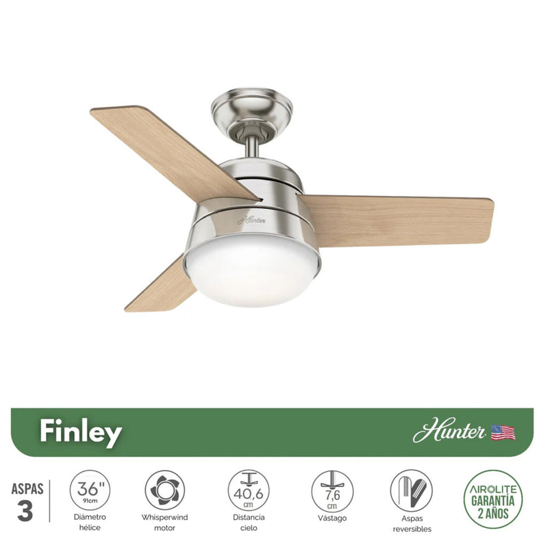 Pack 2 Ventilador Techo Hunter Finley 36 Silencioso Niquel