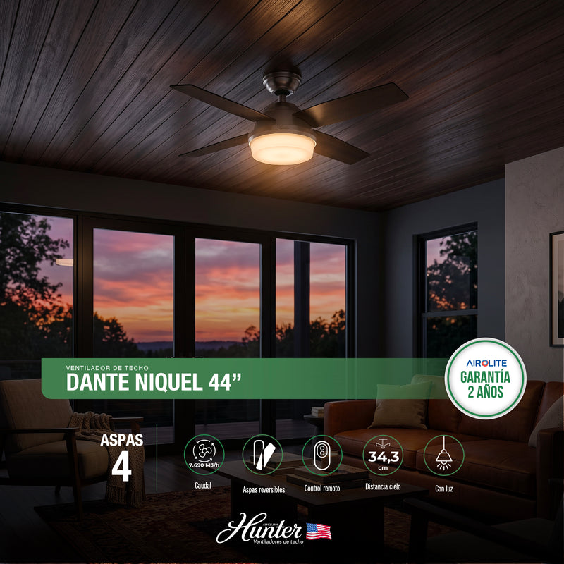 PACK X2 VENTILADOR DE TECHO HUNTER DANTE NIQUEL 44